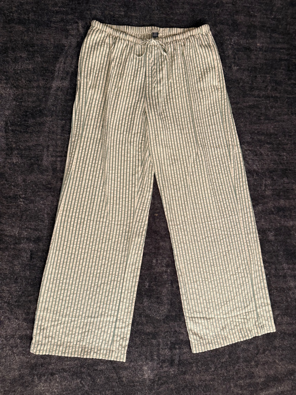American Eagle Outfitters Cream & Green Vertical Stripe Wide Leg Drawstring Pant